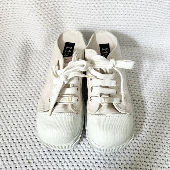 Mudd Y2K White Canvas Lug Sole Platform Square Toe Mule Slip On Lace Up Shoes 7 - Picture 4 of 9